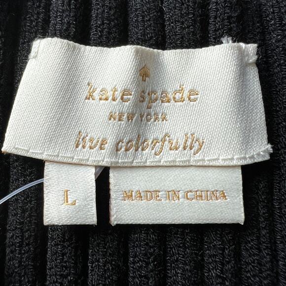 Kate Spade Off The Shoulder Sweater Top Cropped Large Fits Smaller Black Ribbed - Picture 2 of 13